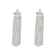 ( Silver)super claw chain tassel earrings woman occidental style exaggerating fully-jewelled flowers long style brideea