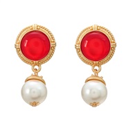 ( red)medium earrings occidental style retro Earring woman multilayer Round Alloy imitate Pearl earringearrings