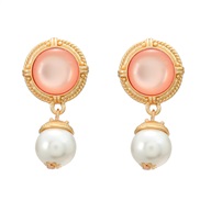 ( Pink)medium earrings occidental style retro Earring woman multilayer Round Alloy imitate Pearl earringearrings