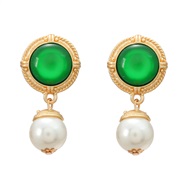 ( green)medium earrings occidental style retro Earring woman multilayer Round Alloy imitate Pearl earringearrings