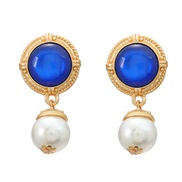 ( blue)medium earrings occidental style retro Earring woman multilayer Round Alloy imitate Pearl earringearrings