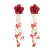 ( white)summer flowers earrings occidental style exaggerating Earring lady elegant Alloy flowers beads tassel