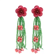 ( green)summer flowers earrings occidental style exaggerating Earring lady elegant Alloy flowers beads tassel