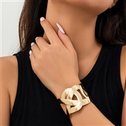 ( Gold 22 5)occidental style  personality trend Word buckle opening bangle  punk width surface hollow Metal
