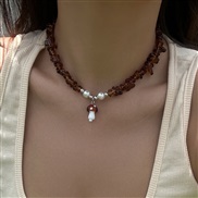 ( 2  White K+ transparentcoffeeg  5789)occidental style color Irregular gravel clavicle necklace  more wind sun