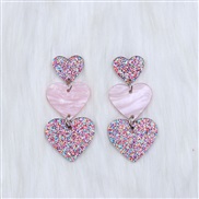 ( Color light pink )three love splice ear stud earrings color gradual change heart-shaped Acrylic sweet all-Purpose ear