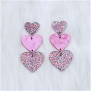 ( Color pink and purple )three love splice ear stud earrings color gradual change heart-shaped Acrylic sweet all-Purpos