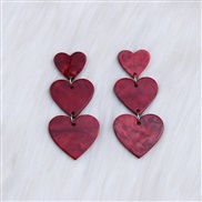 ( red)three love splice ear stud earrings color gradual change heart-shaped Acrylic sweet all-Purpose earring
