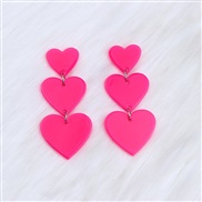 ( rose Red)three love splice ear stud earrings color gradual change heart-shaped Acrylic sweet all-Purpose earring