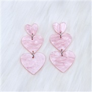 (Ligh  Pink)three love splice ear stud earrings color gradual change heart-shaped Acrylic sweet all-Purpose earring