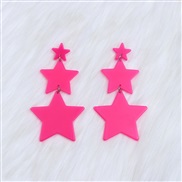 ( rose Red)three star earrings long style occidental style fashion Five-pointed star Acrylic earring woman