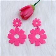 ( rose Red) color hollow flowers earrings brief occidental style wind Acrylic earring woman