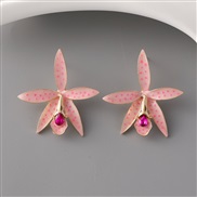( Pink)occidental style brief flowers ear stud Alloy diamond earrings fashion all-Purpose Earring