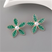 ( green)occidental style fashion brief all-Purpose creative flowers earrings Alloy enamel embed Pearl Earring woman
