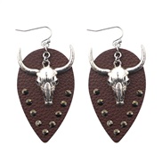 ( brown1 8 5) Cowboy head leather earrings rhinestone Rhinestone occidental style retroPU ethnic style earrings exotic 