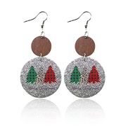 ( Silver1 351)christmas Round leather earrings frostingPU christmas tree occidental style