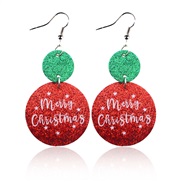 ( red1 352)christmas Round leather earrings frostingPU christmas tree occidental style