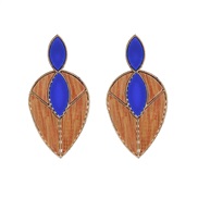( blue)occidental style earrings geometry leaves ear stud woman fashion exaggerating personality high samll