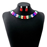 (E5944 4/ Color)occidental style luxurious crystal square set  fashion temperament necklace exaggerating earrings woman