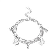 ( White K 5791)occidental style Double layer butterfly Anklet woman fashion trend multilayer heart-shaped chain foot