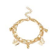 (KCgold  9 35)occidental style Double layer butterfly Anklet woman fashion trend multilayer heart-shaped chain foot