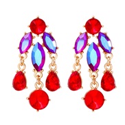 (57338 RD)occidental style fashion geometry Alloy tassel retro flowers personality temperament exaggerating earrings wo