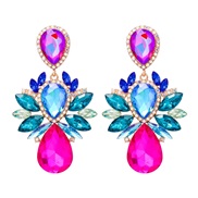(57323 MT)occidental style fashion geometry Alloy embed colorful diamond retro temperament exaggerating earrings woman 