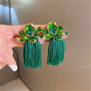 (  green)diamond flowers weave rope tassel earrings samll ethnic style earring temperament exaggerating Earring woman