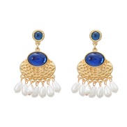 ( blue)medium earrings occidental style retro Earring woman Bohemia imitate Pearl tassel earringearrings