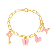 (KCgold   6463)Japan and Korea color butterfly love bracelet woman  occidental style punk chain bangle temperament gift