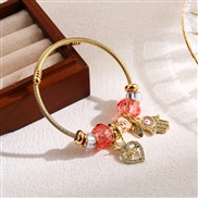 ( Pink) moreDIY beads diamond bangle love pendant bracelet  stainless steel lovers
