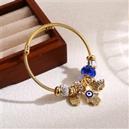 ( blue) moreDIY beads diamond bangle love pendant bracelet  stainless steel lovers