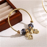( black) moreDIY beads diamond bangle love pendant bracelet  stainless steel lovers