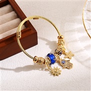 ( sapphire blue )occidental style moreDIY beads bangle sun pendant bracelet  stainless steel lovers