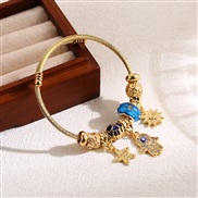 ( light blue )occidental style moreDIY beads bangle sun pendant bracelet  stainless steel lovers