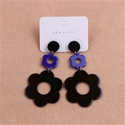 ( black ) color splice flowers earrings ear stud hollow sweet wind Acrylic earring personality woman