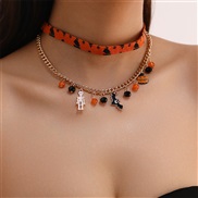 (NZ298 chengse) occidental style leather necklace woman skull bat shirt pendant Metal chain