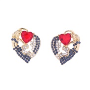( red)occidental style medium retro earrings heart-shaped diamond ear stud woman fully-jewelled Peach heart Earringearr
