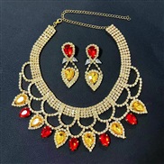 ( yellow+ red) fashion lady occidental style exaggerating handmade color crystal necklace earrings set bride woman
