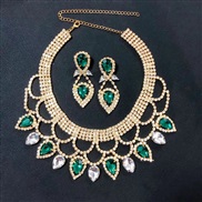 ( green) fashion lady occidental style exaggerating handmade color crystal necklace earrings set bride woman