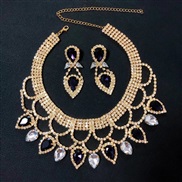 (purple) fashion lady occidental style exaggerating handmade color crystal necklace earrings set bride woman