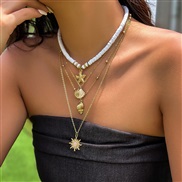 ( 1  Gold4 4142)occidental style  wind Shells tassel multilayer necklace  starfish woman