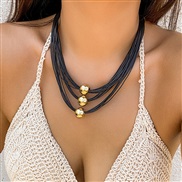 ( 2  Gold 5974)occidental style brief black Collar fashion geometry beads short style beads necklace