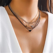 ( Mixed colorSuit  4415)occidental style personality punk Metal chain clavicle  color beads chain heart-shaped multilay