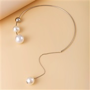 ( White K necklace5116)brief geometry personality beads clavicle chain samll opening Collar occidental style wind imita
