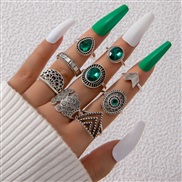 (24923 silver)  retro palace wind mosaic gem ring set geometry personality exaggerating ring
