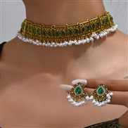 1 fashion retro peacock wings exaggerating lady necklace earring set