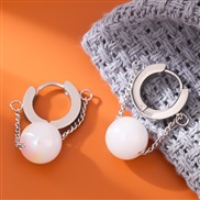 fashion concise Pearl titanium steel temperament lady buckle earring