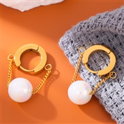 fashion concise Pearl titanium steel temperament lady buckle earring