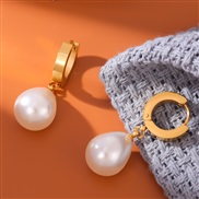 fashion concise drop Pearl titanium steel temperament lady buckle earring